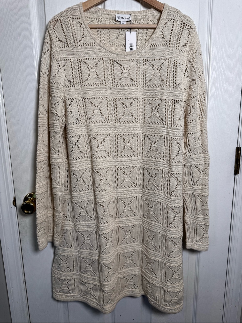 The Drop Laney Crochet Mini Dress Birch NWT XXL Long Sleeve